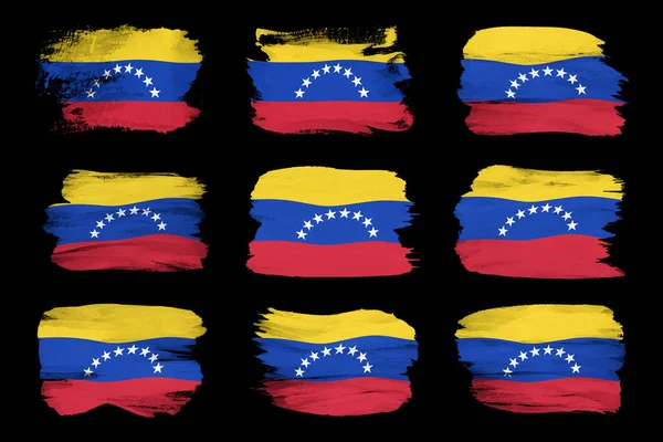 Golpe Pincel Bandera Venezuela Bandera Nacional Sobre Fondo Negro — Foto de Stock