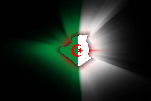Térkép Algéria Fekete Alapon Térkép Zászlóval — Stock Fotó