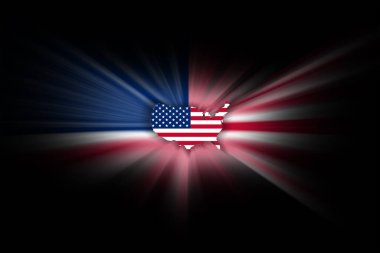 Amerika Birleşik Devletleri haritası, siyah arkaplan üzerinde, bayrak ile harita