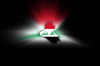 Irak haritası, siyah arkaplan, bayrak ile harita