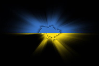 Ukrayna haritası, siyah arkaplan üzerinde, bayrak ile harita