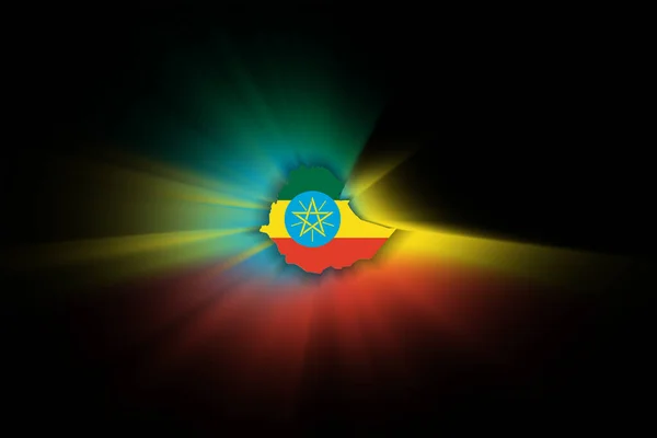 埃塞俄比亚地图 黑色背景 有国旗的地图 — 图库照片