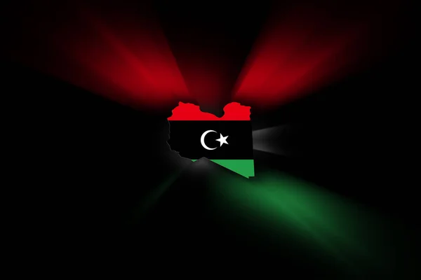 Map Libya Black Background Map Flag — Stock Photo, Image