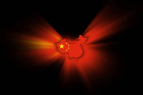 中国地图 黑色背景 有国旗的地图 — 图库照片