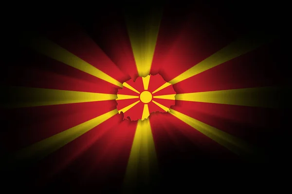 Mapa Macedonia Del Norte Sobre Fondo Negro Mapa Con Bandera — Foto de Stock
