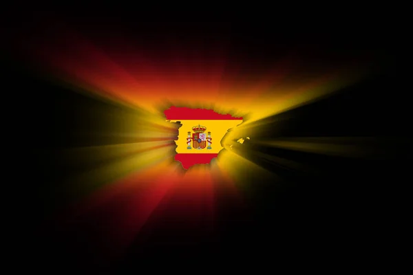 Mapa Hiszpanii Czarnym Tle Mapa Flagą — Zdjęcie stockowe