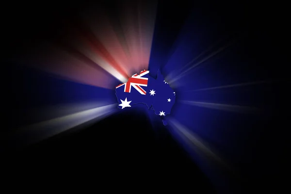 Karta Över Australien Svart Bakgrund Karta Med Flagga — Stockfoto