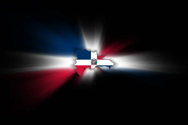 Mappa Della Repubblica Dominicana Sfondo Nero Mappa Con Bandiera — Foto Stock