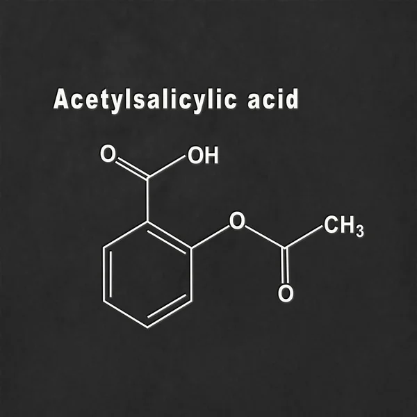 Ацетилсаліцилова Кислота Аспірин Структурна Хімічна Формула Білого Кольору Чорному Тлі — стокове фото