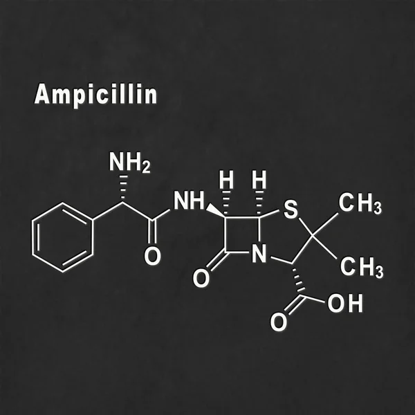 Ampicillin Antibiotic Drug Structural Chemical Formula White Black Background —  Fotos de Stock