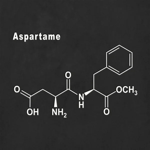 Aspartame Dolcificante Artificiale Formula Chimica Strutturale Bianca Fondo Nero — Foto Stock