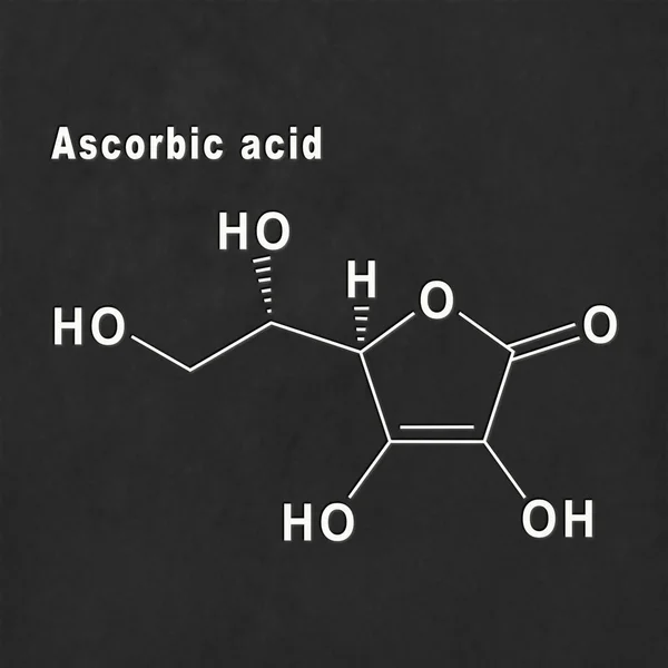 Ácido Ascórbico Fórmula Química Estructural Blanco Sobre Fondo Negro —  Fotos de Stock