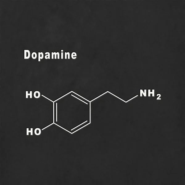 Hormona Dopamina Fórmula Química Estructural Blanca Sobre Fondo Negro — Foto de Stock