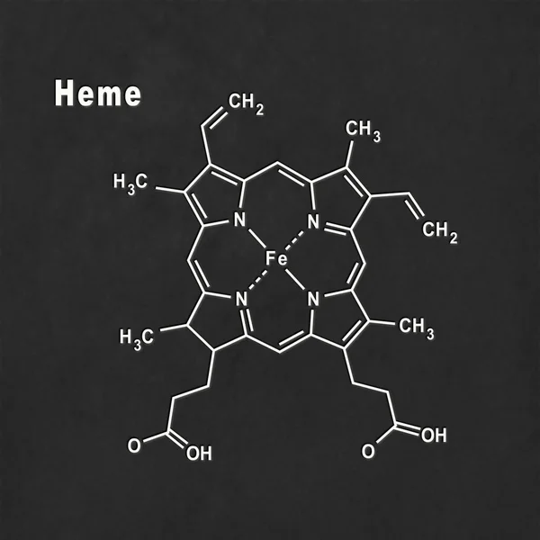 Molécula Hemo Fórmula Química Estructural Blanca Sobre Fondo Negro —  Fotos de Stock