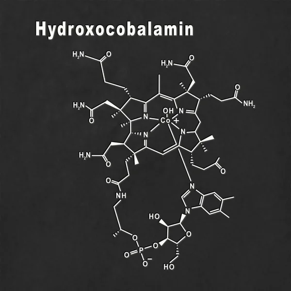 Hidroxocobalamina Vitamina B12 Fórmula Química Estructural Blanca Sobre Fondo Negro —  Fotos de Stock