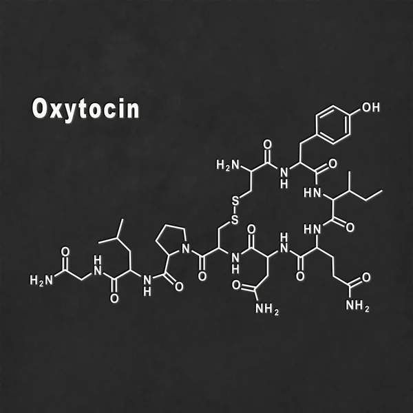 Hormona Oxitocina Fórmula Química Estructural Blanca Sobre Fondo Negro — Foto de Stock