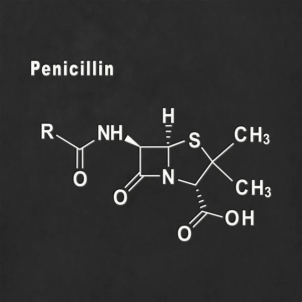 Penicilina Antibiótico Fórmula Química Estructural Blanca Sobre Fondo Negro —  Fotos de Stock