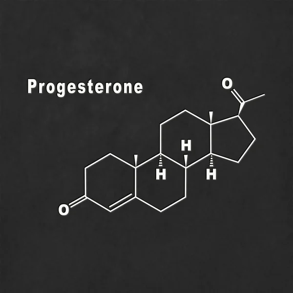 Προγεστερόνη Ορμόνη Δομική Χημική Φόρμουλα Λευκό Μαύρο Φόντο — Φωτογραφία Αρχείου