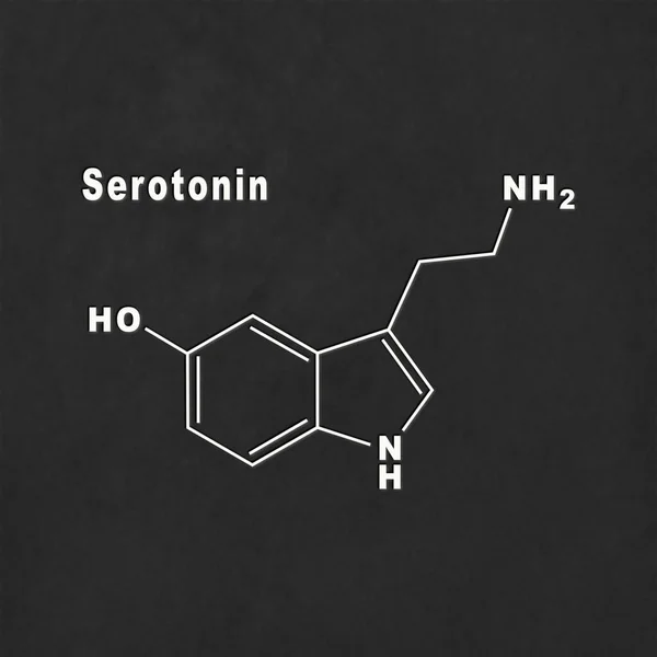 Hormona Serotonina Fórmula Química Estructural Blanca Sobre Fondo Negro — Foto de Stock