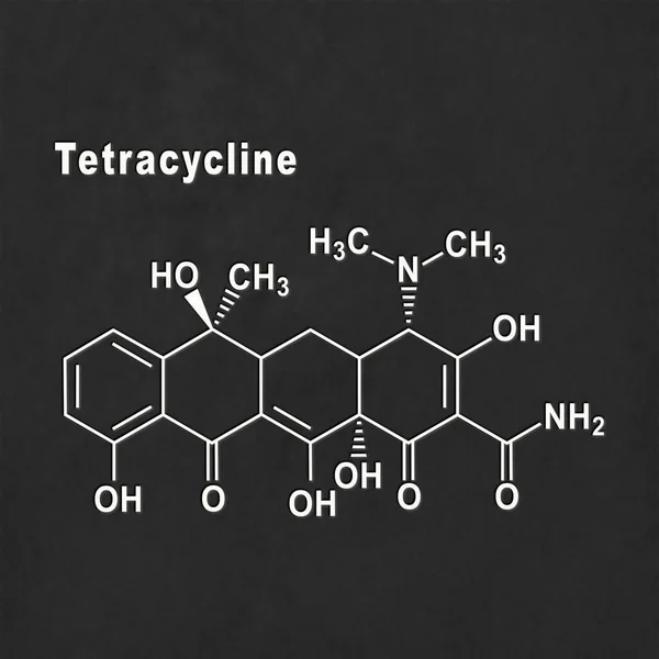 Antibiotico Tetraciclina Formula Chimica Strutturale Bianco Sfondo Nero — Foto Stock