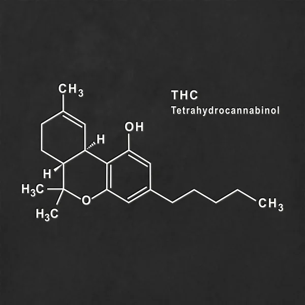 Thc Tetrahydrocannabinol Fórmula Química Estructural Blanca Sobre Fondo Negro — Foto de Stock