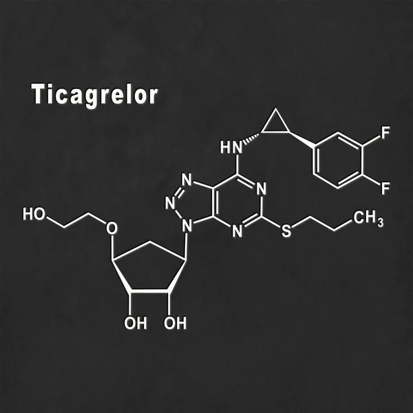 Ticagrelor Platelet Inhibitor Drug Chemical Structure White Black Background —  Fotos de Stock