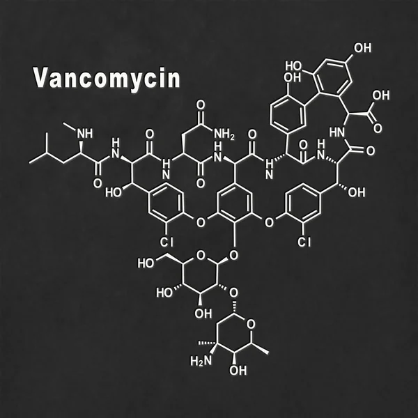 Molécula Vancomicina Antibiótico Estructura Química Blanca Sobre Fondo Negro —  Fotos de Stock