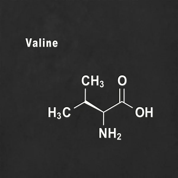 Valina Valina Val Aminoácido Estrutura Química Branca Sobre Fundo Preto — Fotografia de Stock