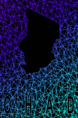 Çad Haritası, Çokgen Çizgi Haritası, Modern Renkli Harita