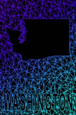 Washington Haritası, Çokgen Çizgi Haritası, Modern Renkli Harita