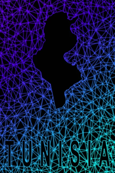 Tunus haritası, Çokgen ağ çizgisi haritası, modern renkli harita