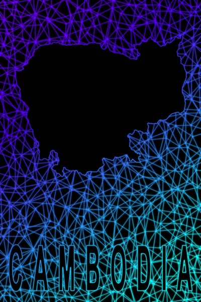 Kamboçya haritası, Çokgen ağ çizgisi haritası, modern renkli harita