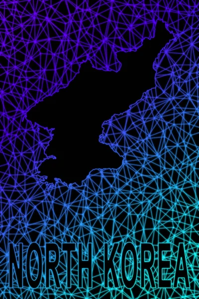 北朝鲜地图 多边形网状线地图 现代彩色地图 — 图库照片