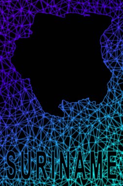 Surinam haritası, Çokgen ağ çizgisi haritası, modern renkli harita
