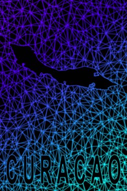 Curacao haritası, Çokgen ağ çizgisi haritası, modern renkli harita