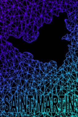 Saint Martin haritası, Çokgen ağ çizgisi haritası, modern renkli harita