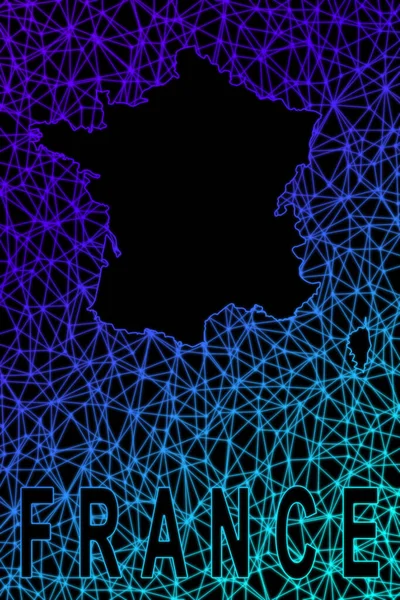 フランス地図 多角形のメッシュライン地図 現代のカラフルな地図 — ストック写真