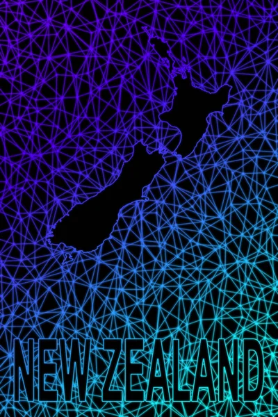 新西兰地图 多边形网状线地图 现代彩色地图 — 图库照片