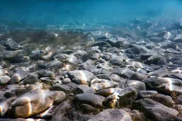 Pedras Seixos Seixos Abaixo Superfície Água — Fotografia de Stock
