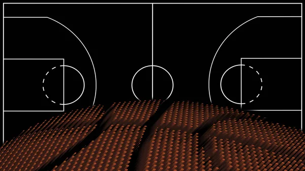 バスケットボールコートの背景 バスケットボールボール ブラックの背景 — ストック写真
