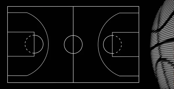 Basketbol Sahası Geçmişi Basketbol Topu Siyah Arka Plan — Stok fotoğraf