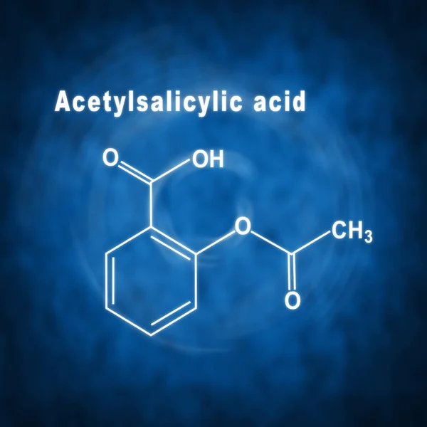 Acide Acétylsalicylique Aspirine Formule Chimique Structurelle Sur Fond Bleu — Photo