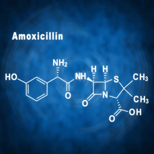 Amoxicillina Antibiotico Formula Chimica Strutturale Sfondo Blu — Foto Stock