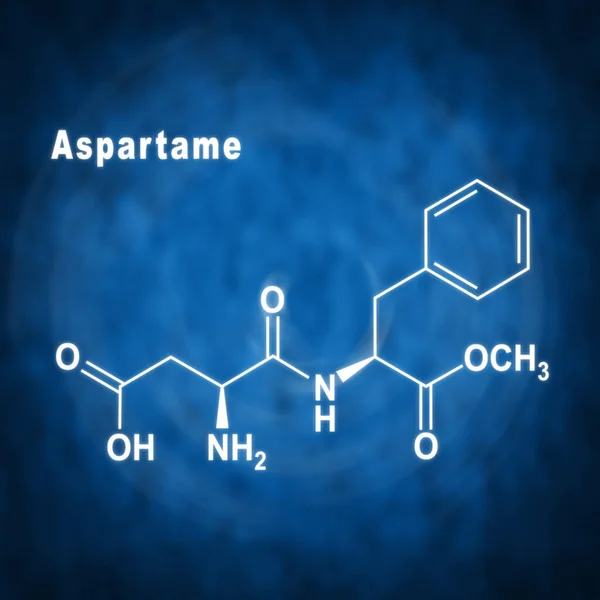 Edulcorante Artificial Aspartamo Fórmula Química Estructural Sobre Fondo Azul —  Fotos de Stock