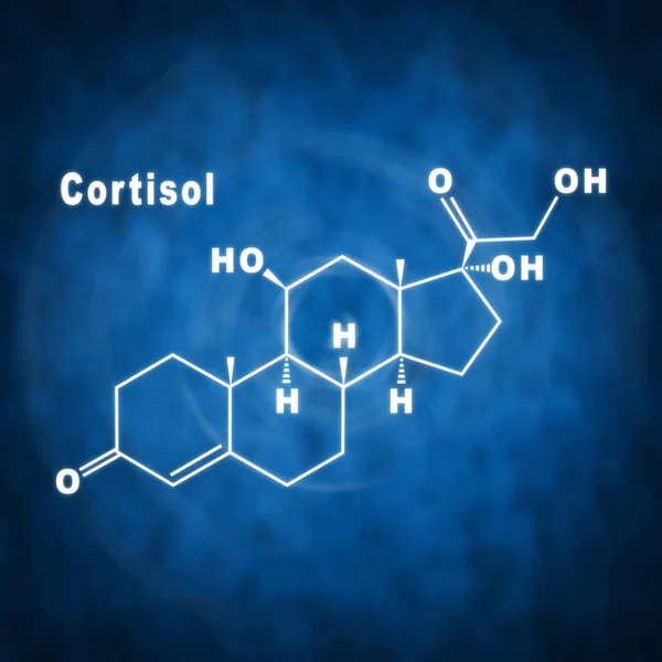 Κορτιζόλη Ορμόνη Διαρθρωτικός Χημικός Τύπος Μπλε Φόντο — Φωτογραφία Αρχείου