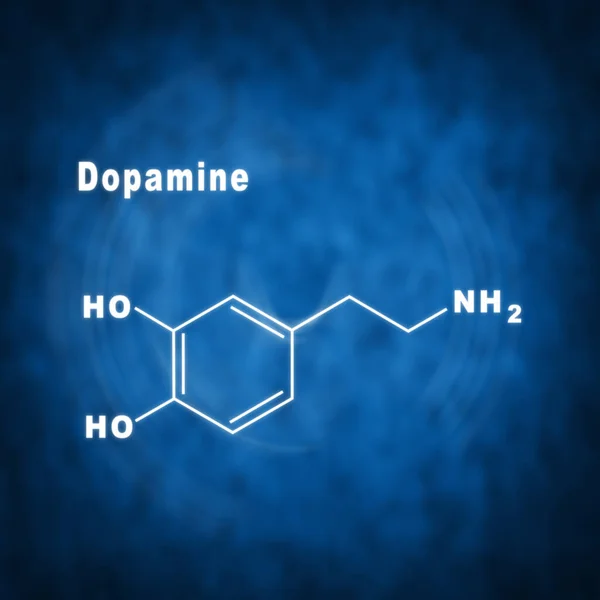 Hormônio Dopamina Fórmula Química Estrutural Fundo Azul — Fotografia de Stock