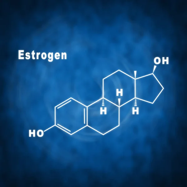 Hormona Del Estrógeno Fórmula Química Estructural Sobre Fondo Azul —  Fotos de Stock