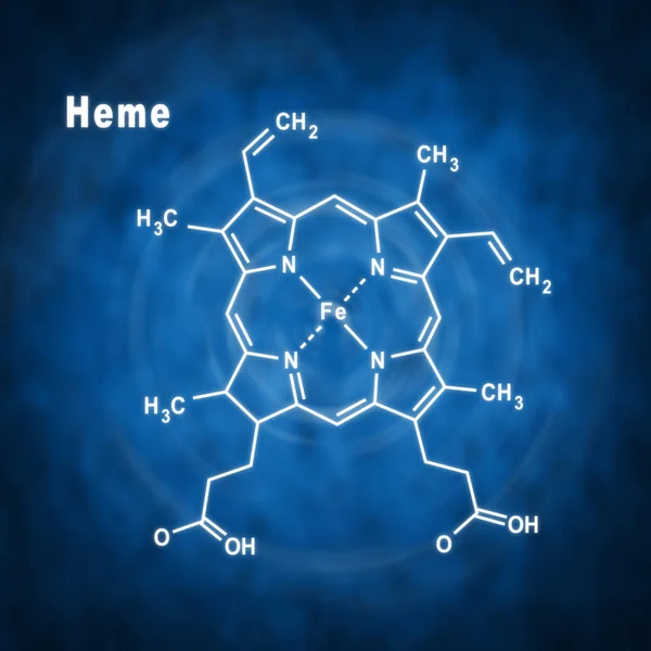 Molecola Eme Formula Chimica Strutturale Fondo Blu — Foto Stock
