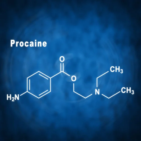 Προκαΐνη Αναισθητικό Φάρμακο Χημική Φόρμουλα Μπλε Φόντο — Φωτογραφία Αρχείου