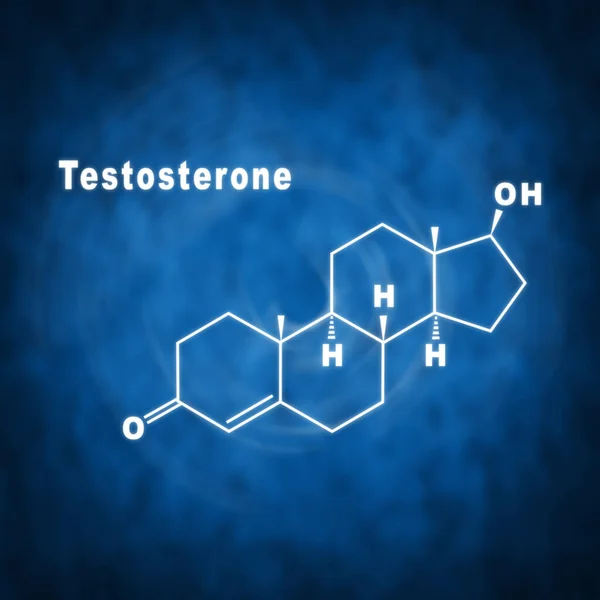 Testosterone Hormone Structural chemical formula on a blue background